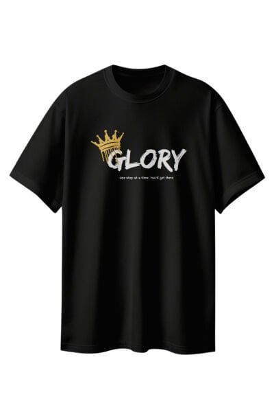 Glory Yazılı Kral Taçlı Tasarım Oversize Tişört