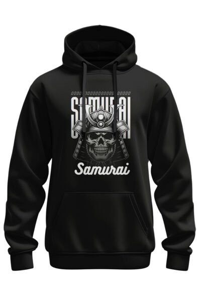 Samuray Figürlü Tasarım Kapşonlu Sweatshirt